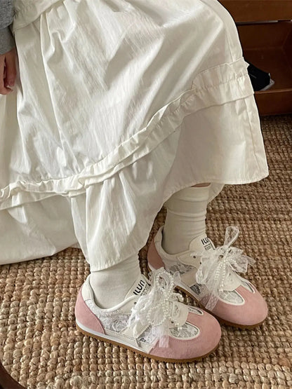 Vintage Lace Ribbon Sneakers Trendsi