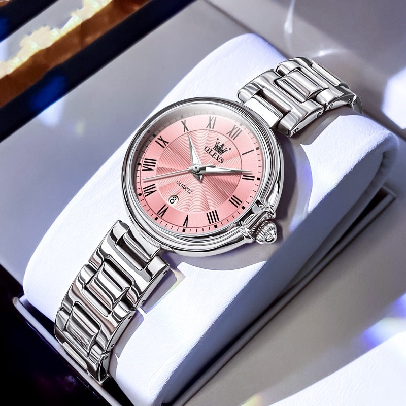 Waterproof quartz watch with calendar for women
