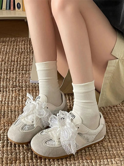 Vintage Lace Ribbon Sneakers Trendsi