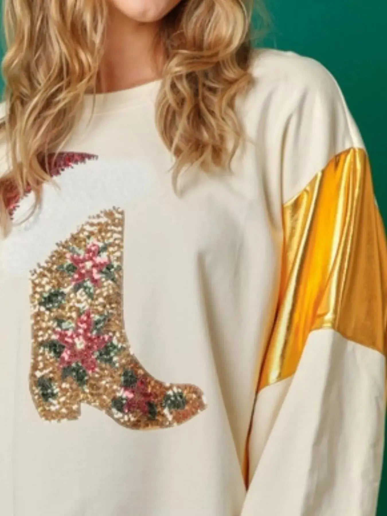 Christmas Sequin Boot Long Sleeve Sweatshirt Trendsi