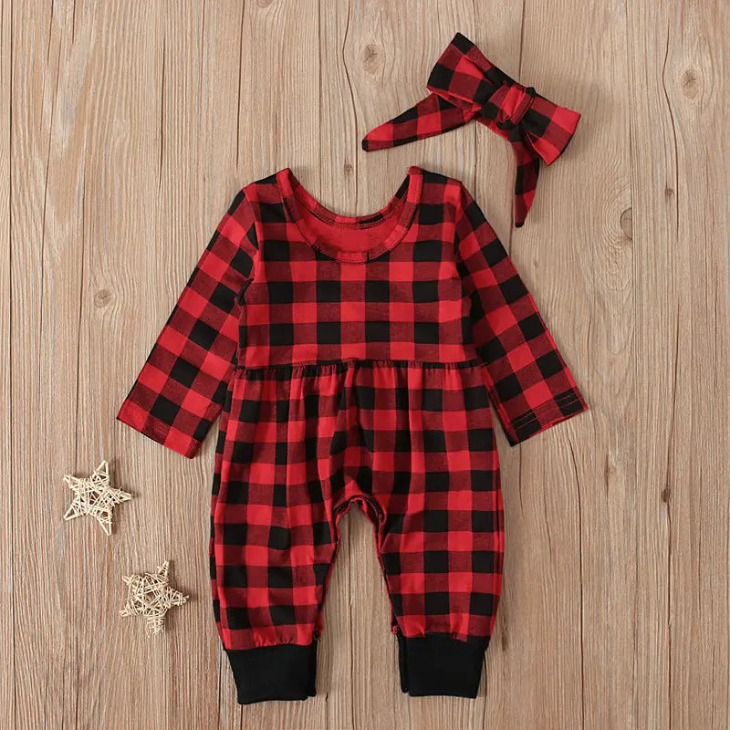 Girls' long-sleeved plaid one-piece two-piece suit eprolo
