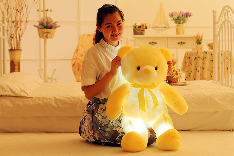 Teddy Bear Stuffed Animals Plush Toy Colorful Glowing Pillow For Kids