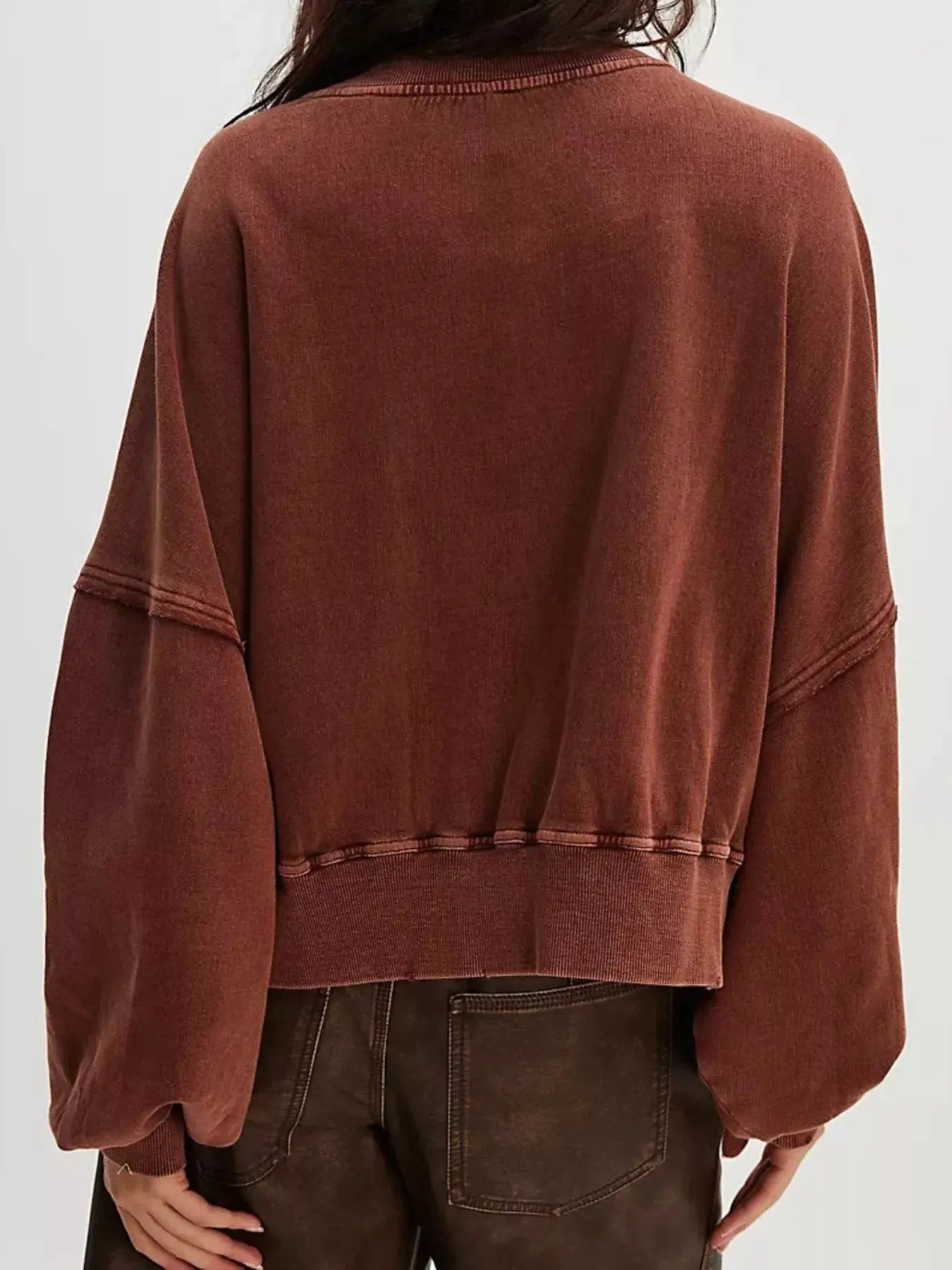 Printed Round Neck Dropped Shoulder Sweatshirt Trendsi
