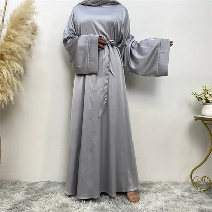 Women's Lace Up Satin Muslim Dress Easy Bazaar