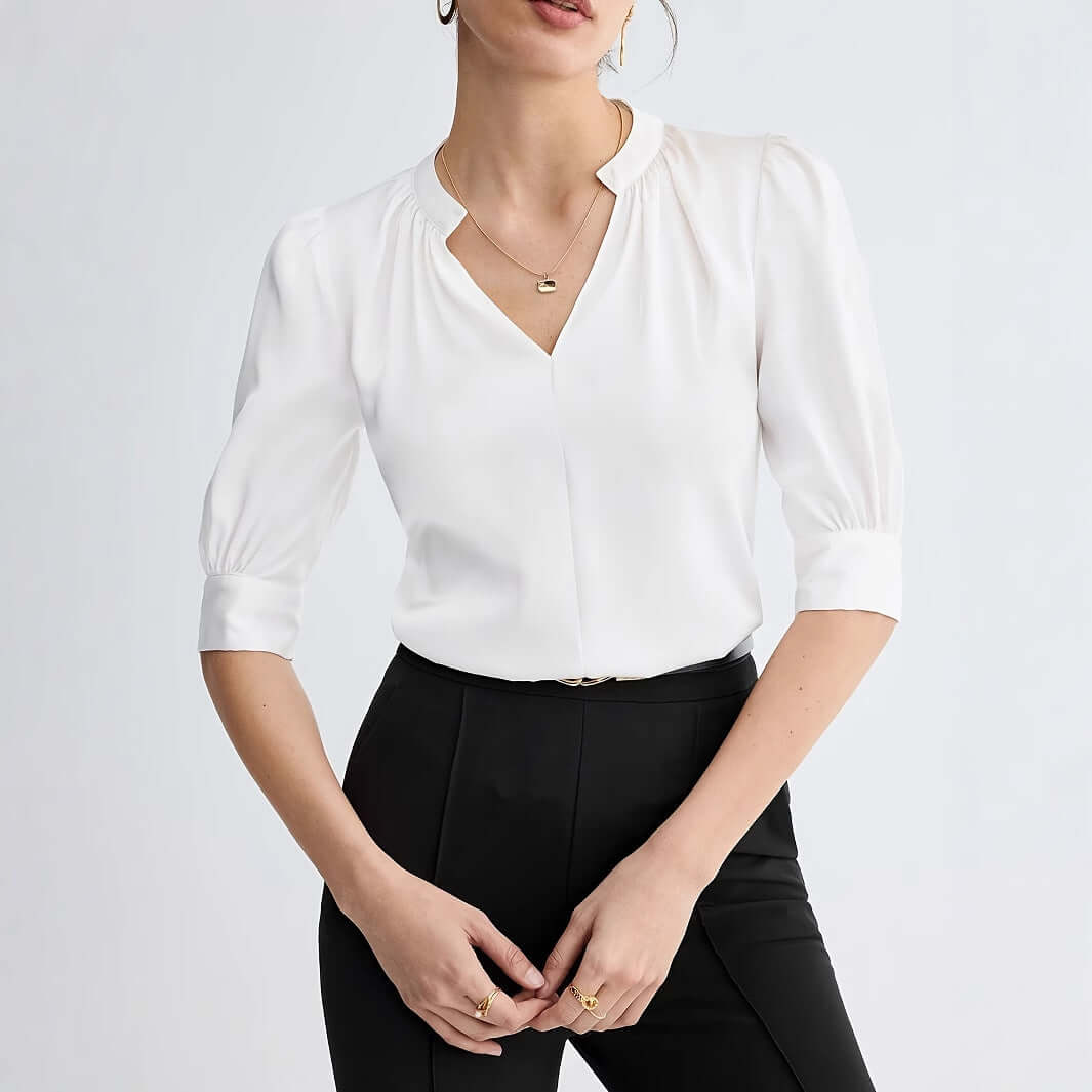 V-Neck Women's Short Sleeve Blouse