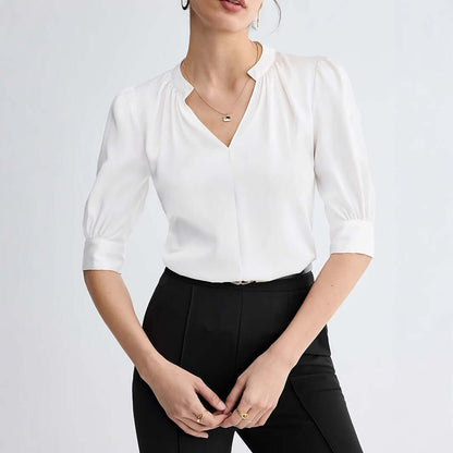 V-Neck Women's Short Sleeve Blouse