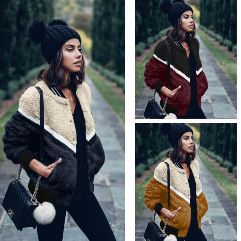 Women's contrast stitching single-breasted jacket