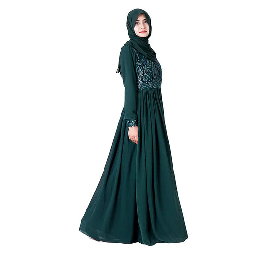Embroidered Muslim Lace Long Sleeve Dress Easy Bazaar