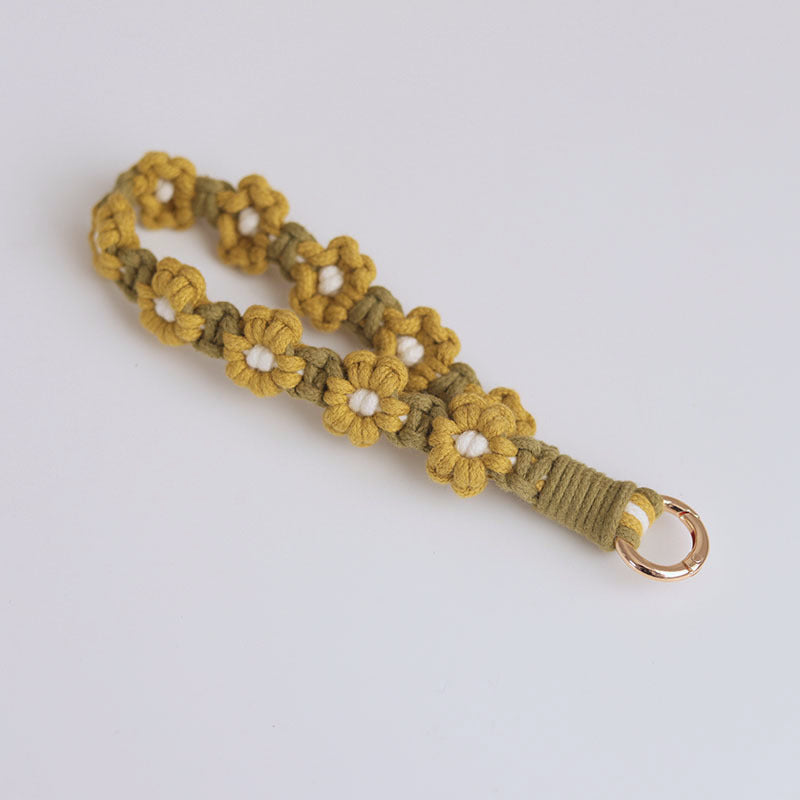 Mobile Phone Pendant Woven Mobile Phone Charm Little Flower Braid Rope Keychain