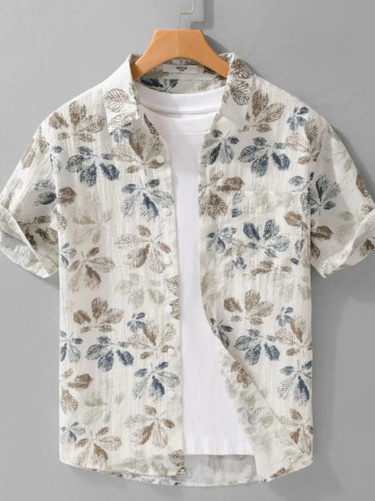 Men's Plus Size Printed Button Up Short Sleeve Shirt Trendsi