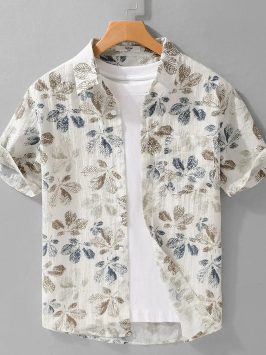 Men's Plus Size Printed Button Up Short Sleeve Shirt Trendsi