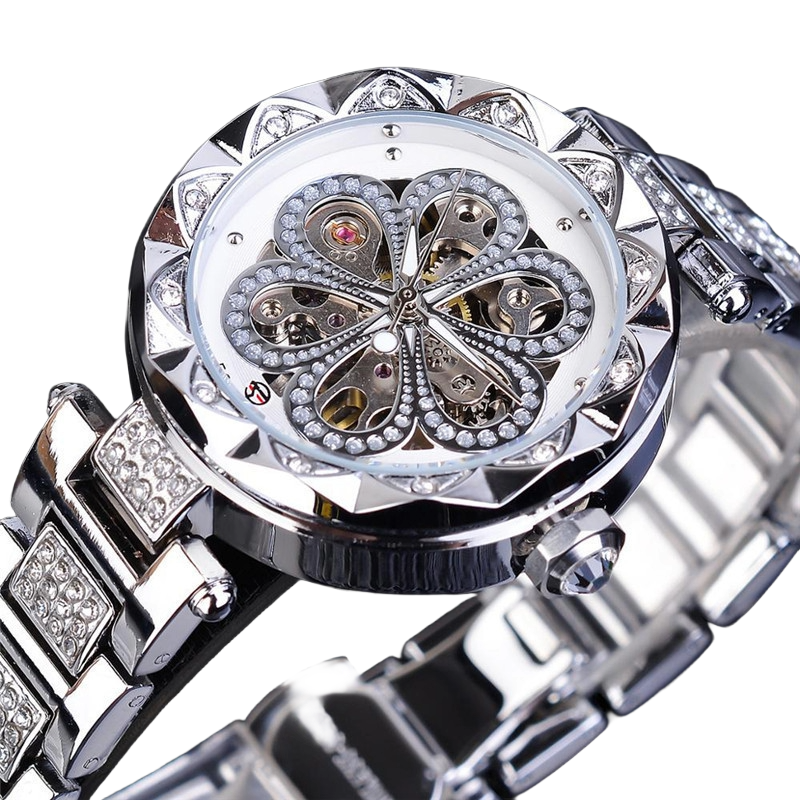  Luxury rhinestone watches automatic mechanical silver stainless steel ladies