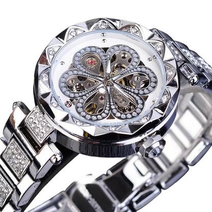  Luxury rhinestone watches automatic mechanical silver stainless steel ladies