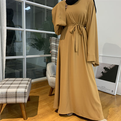 Cross Border long abaya for girls mustard yellow modest wear