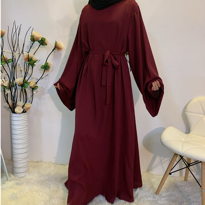 Cross Border long abaya for girls burgundy color full length