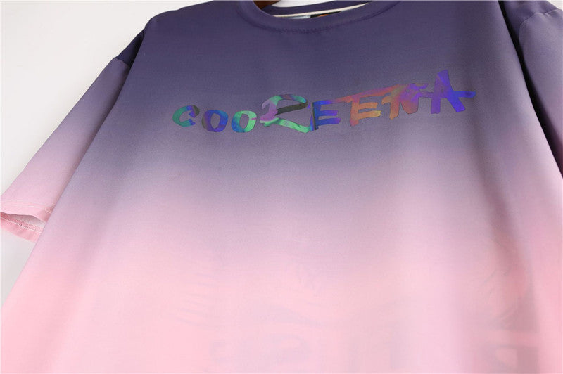 Fashion Simple Gradient Ladies Short Sleeve