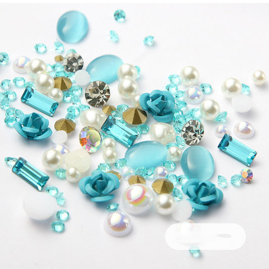 3D nail rhinestones crystal nail art decoration blue turquoise rose flower gems mixed colors