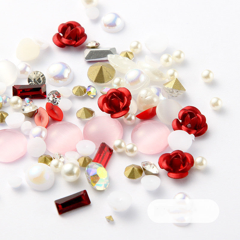3D nail rhinestones crystal nail art decoration red pink rose flower gems for manicure