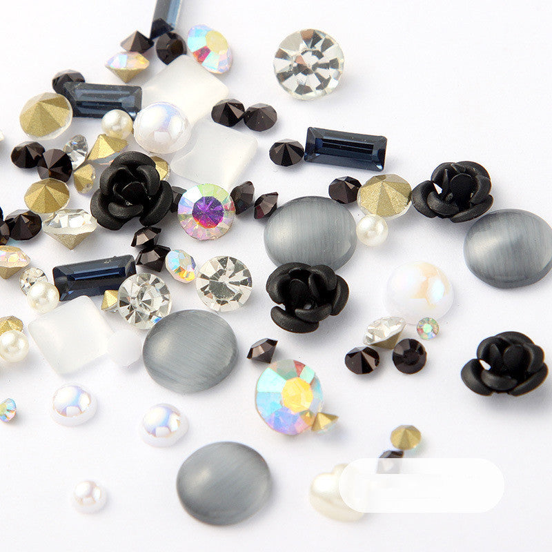 3D nail rhinestones crystal nail art decoration black silver diamond gems mixed shapes