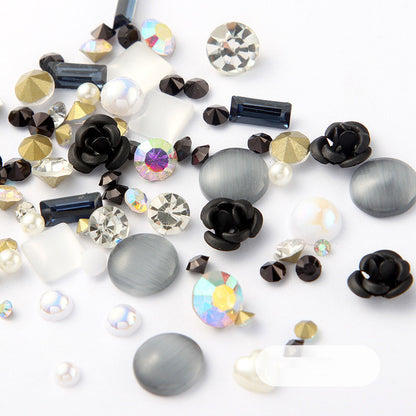 3D nail rhinestones crystal nail art decoration black silver diamond gems mixed shapes