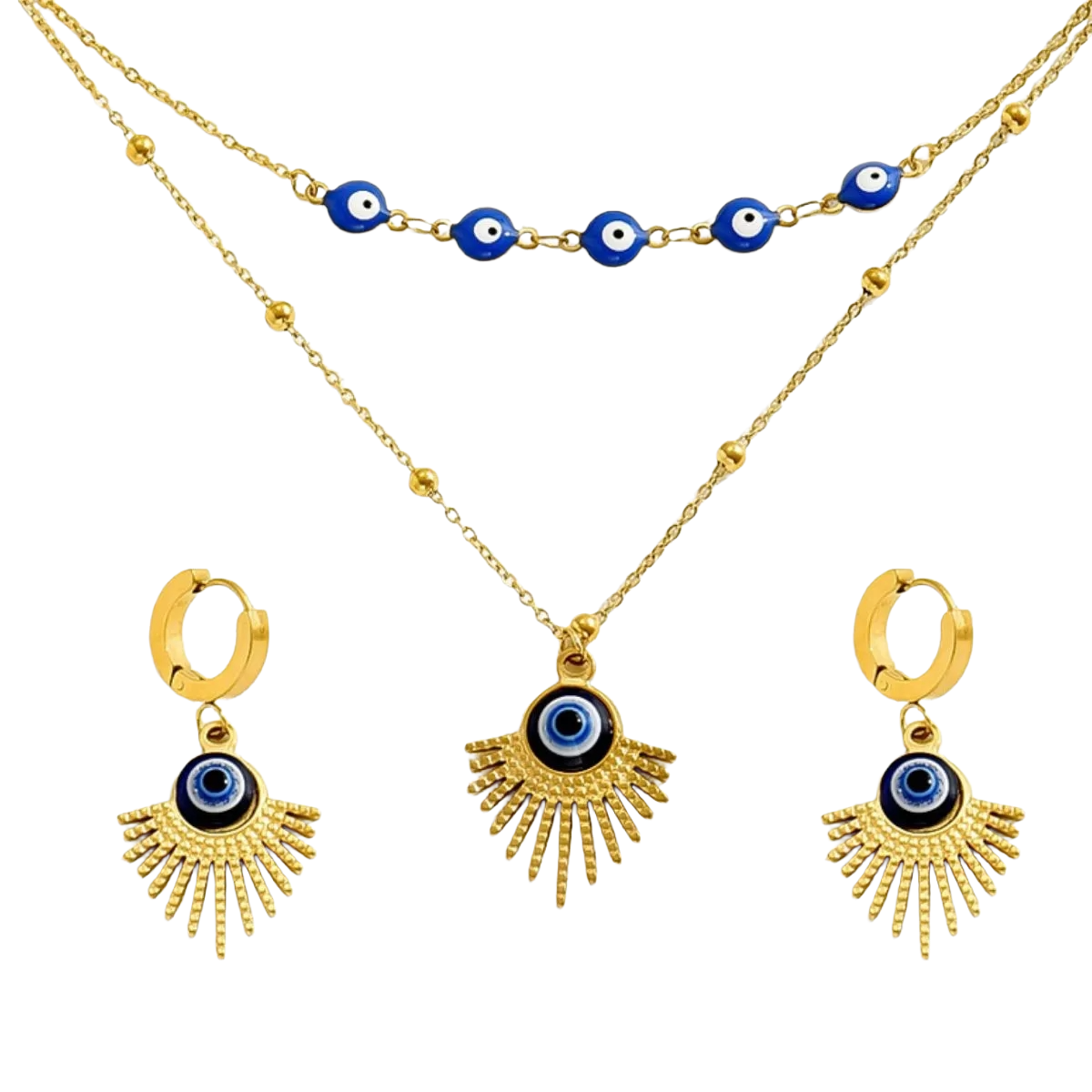 Stainless Steel Resin Necklace and Earrings Jewelry Set