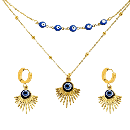 Stainless Steel Resin Necklace and Earrings Jewelry Set