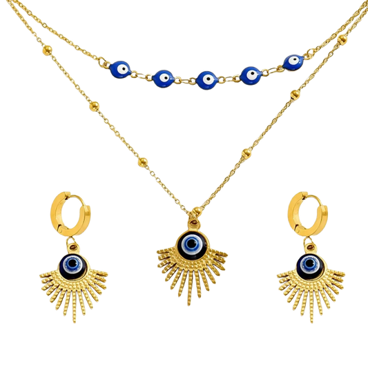 Stainless Steel Resin Necklace and Earrings Jewelry Set