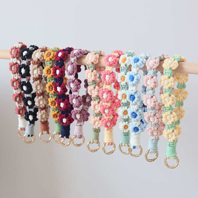 Mobile Phone Pendant Woven Mobile Phone Charm Little Flower Braid Rope Keychain
