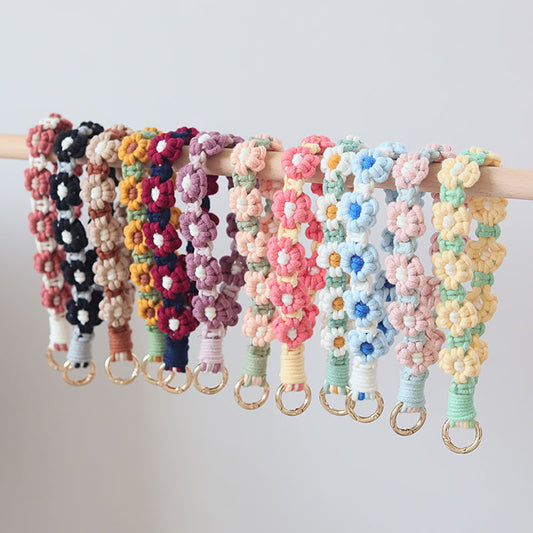 Mobile Phone Pendant Woven Mobile Phone Charm Little Flower Braid Rope Keychain