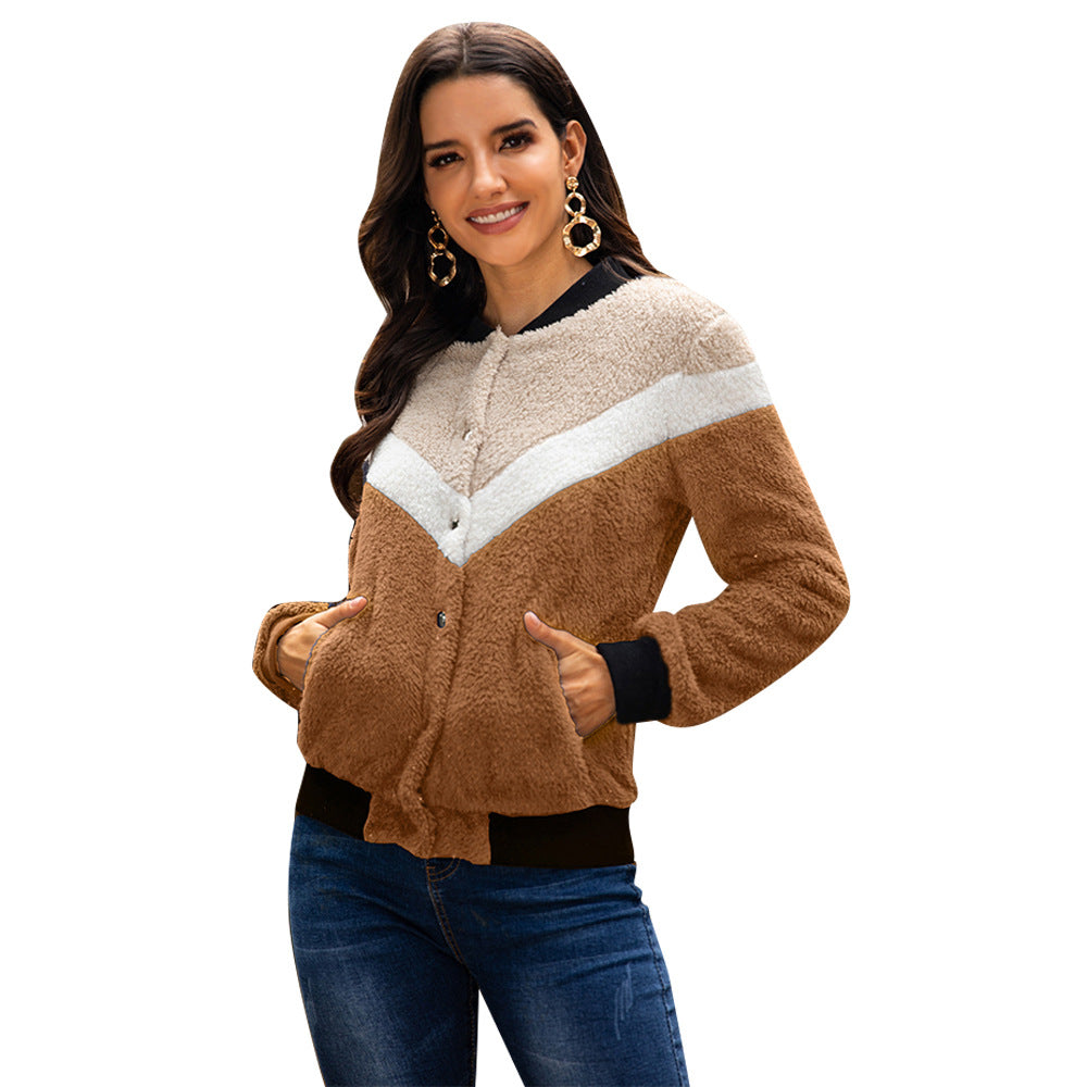 Women's contrast stitching single-breasted jacket