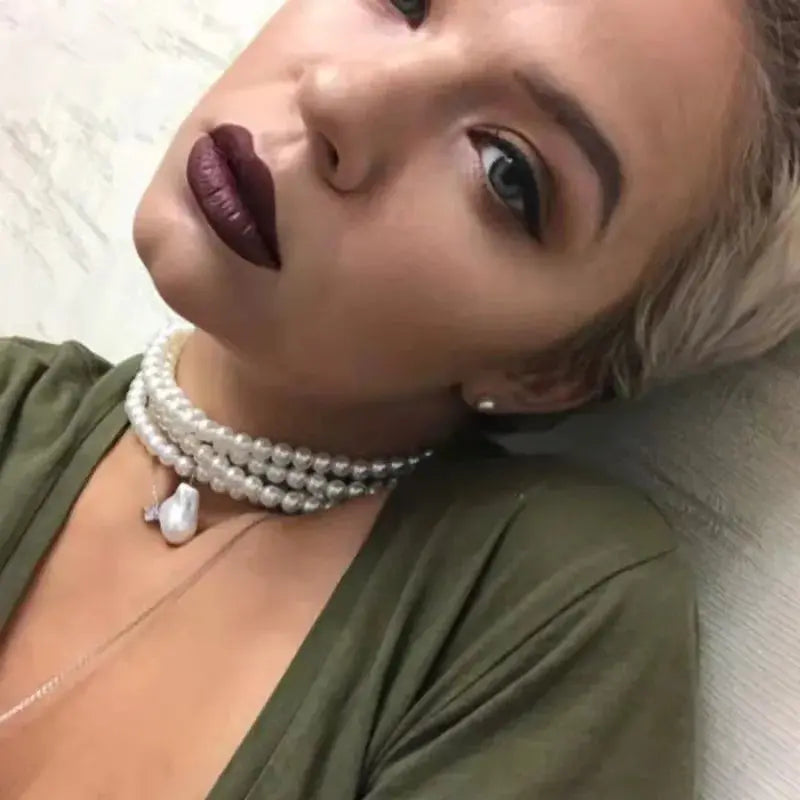 Women Necklace Fashion Simple Ladies Exquisite Temperament Multi Layers Pearl Pendant Clavicle Chain Girl Accessories eprolo