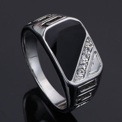 Fashion Male Jewelry Classic Gold Color Rhinestone Wedding Ring Black Enamel Rings For Men Christmas Party Gift
