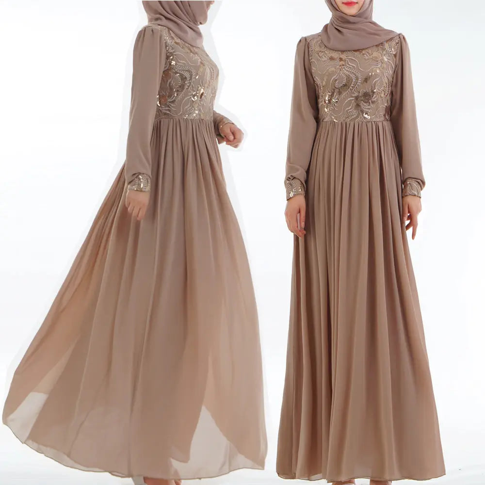 Embroidered Muslim Lace Long Sleeve Dress Easy Bazaar