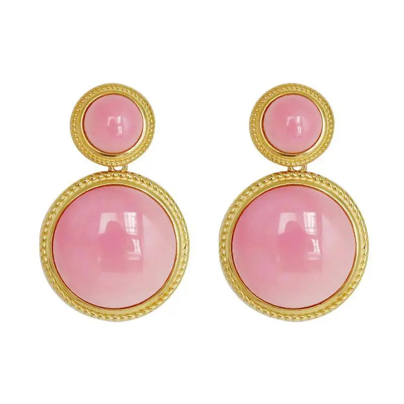 Three-dimensional craft design inlaid pink enamel round earrings temperament exquisite charm ladies jewelry accessories eprolo