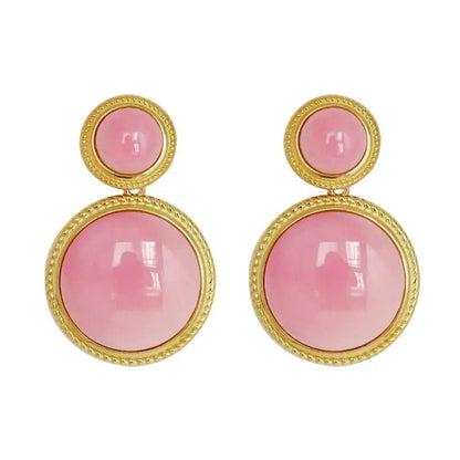Three-dimensional craft design inlaid pink enamel round earrings temperament exquisite charm ladies jewelry accessories eprolo