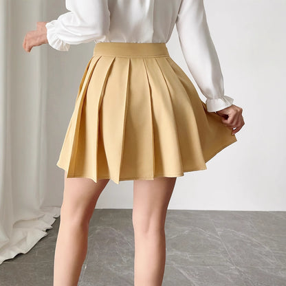 Solid Color Pleated Front Button Design Women's Elegant A-Line Dress