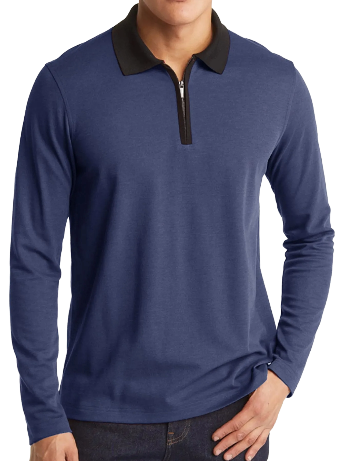 Men's Classic Long Sleeve Contrast Collar Polo Shirt
