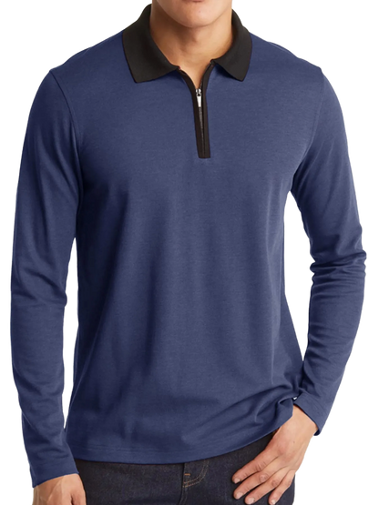 Men's Classic Long Sleeve Contrast Collar Polo Shirt