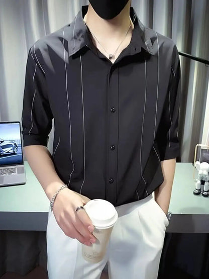 Men's Plus Size Striped Button Up Casual Shirt Trendsi