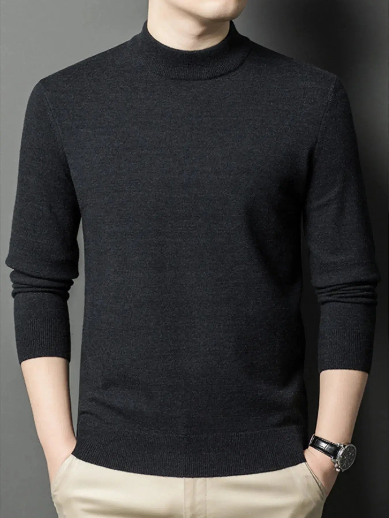 Men's Plus Size Mock Neck Long Sleeve Knit Top Trendsi