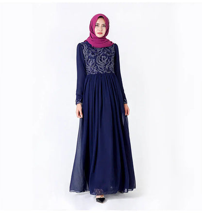 Embroidered Muslim Lace Long Sleeve Dress Easy Bazaar