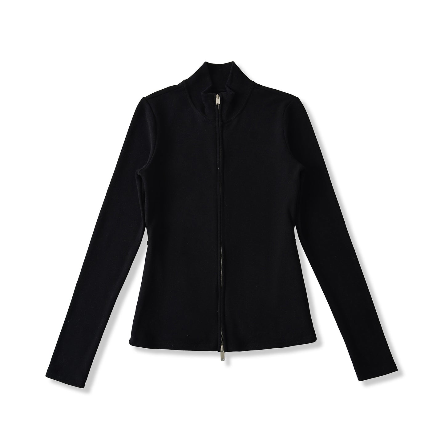 Stand up collar long sleeved slim fit zipper short jacket