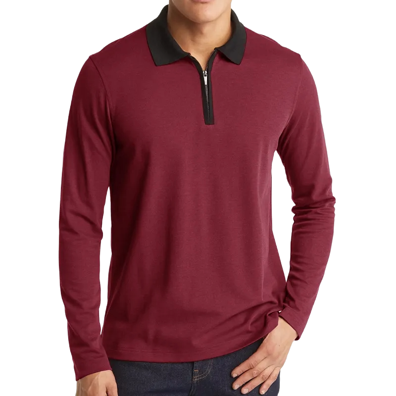 Men's Classic Long Sleeve Contrast Collar Polo Shirt