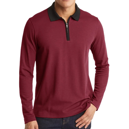 Men's Classic Long Sleeve Contrast Collar Polo Shirt