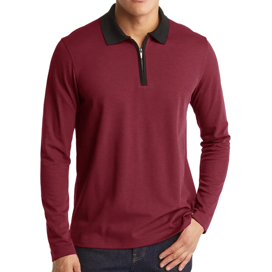 Men's Classic Long Sleeve Contrast Collar Polo Shirt