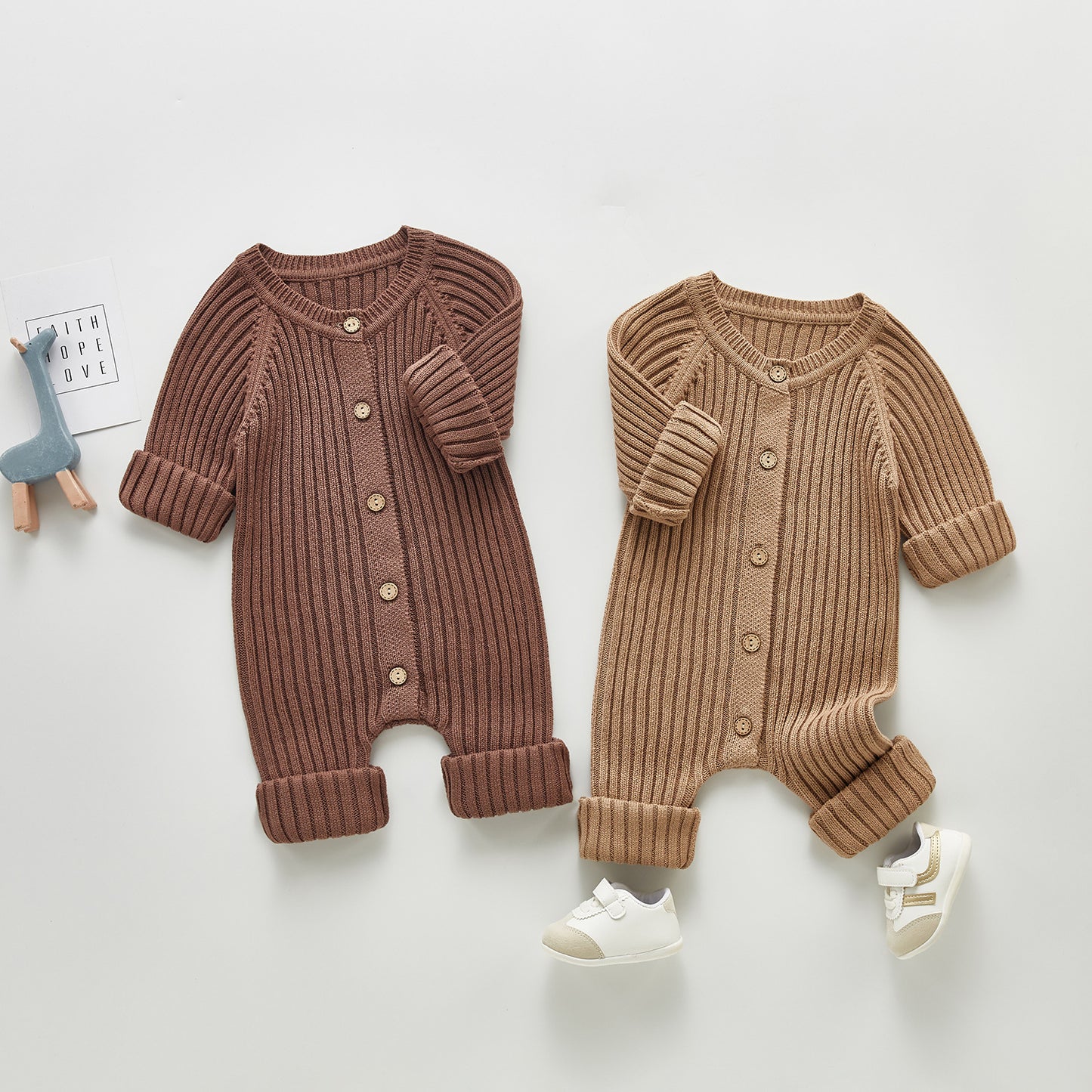 Baby Spring And Autumn Clothes For Men And Women Baby Long-sleeved Knitted One-piece Romper Romper Sweater Go Out One-piece
