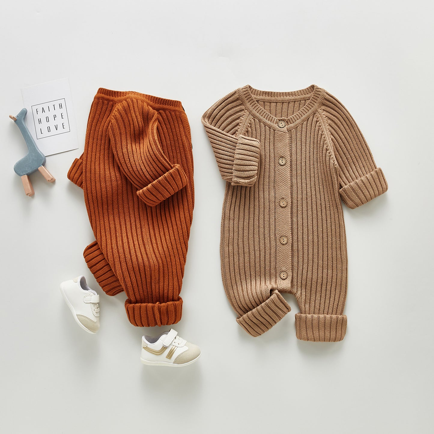 Baby Spring And Autumn Clothes For Men And Women Baby Long-sleeved Knitted One-piece Romper Romper Sweater Go Out One-piece