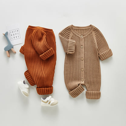 Baby Spring And Autumn Clothes For Men And Women Baby Long-sleeved Knitted One-piece Romper Romper Sweater Go Out One-piece