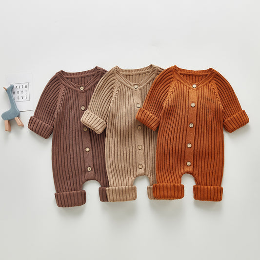 Baby Spring And Autumn Clothes For Men And Women Baby Long-sleeved Knitted One-piece Romper Romper Sweater Go Out One-piece