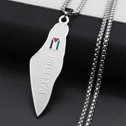 Palestine Flag Necklace for Women Men Stainless Steel Gold
